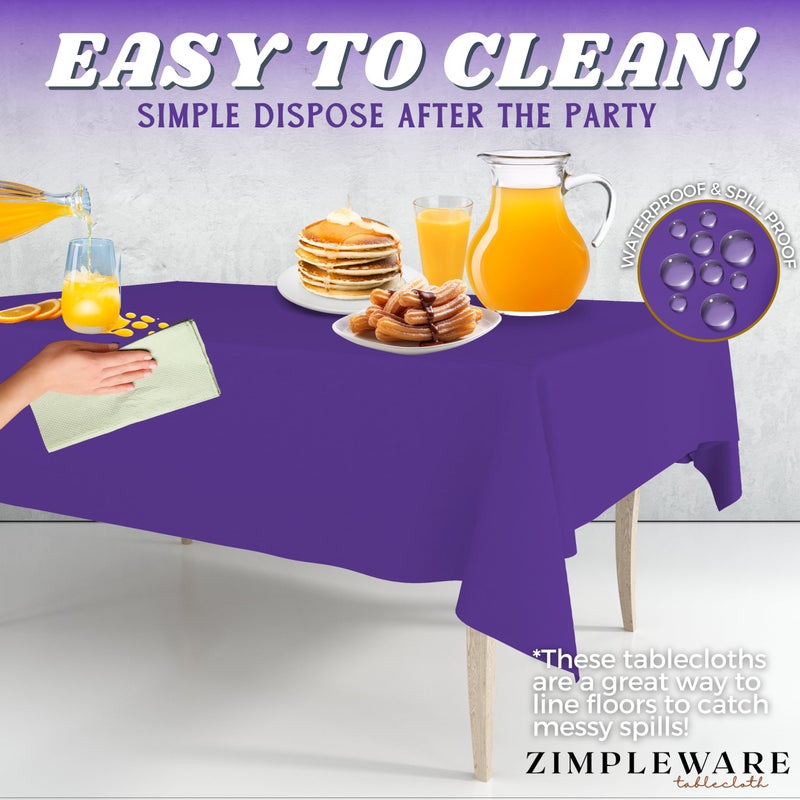 ZIMPLEWARE Premium Purple Plastic Table Cloth Disposable (6 Pk) Plastic Tablecloths for Rectangle Tables (54in x 108in) Party Table Cloths Disposable for 6ft to 8ft Rectangle Tables - Image 5